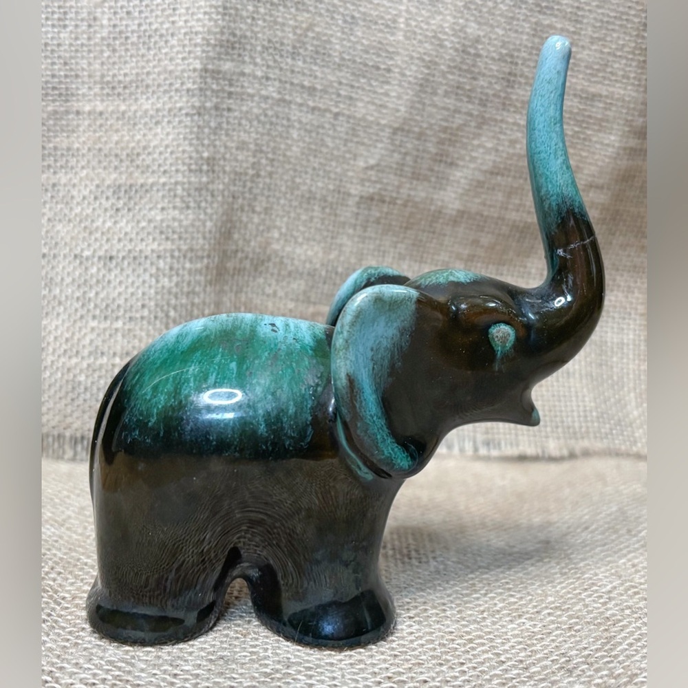 Blue Mountain Pottery Elephant Figurine Green Brown Farmhouse Cottage REPAIRED